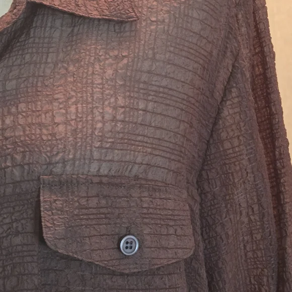 Elementz 2 pc Semi-Sheer Brown Textured Roll-tab Blouse Laced Cami Women's XL - Picture 5 of 16